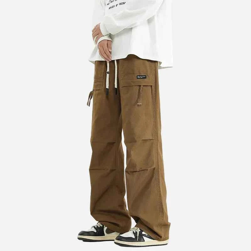 Solid Color Casual Loose Wide Leg Cargo Pants