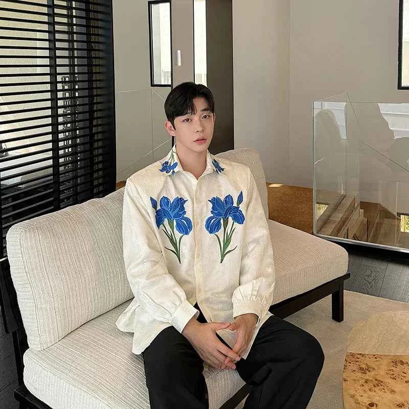 Vintage Embroidered Loose Flower Casual Hip Hop Shirt