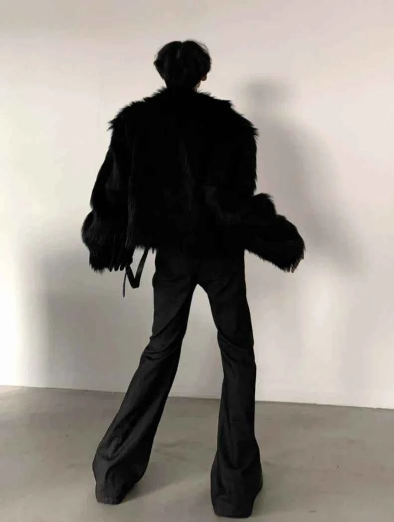 Streetwear Luxury Thick Black Faux Fur JAcket