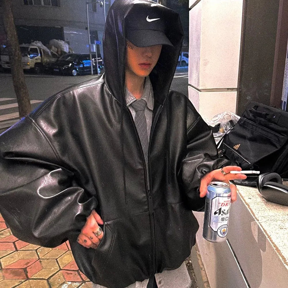 PU Leather Loose Black Jacket