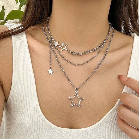 Trendy Y2K Star Pendant Multi-Layered Necklace