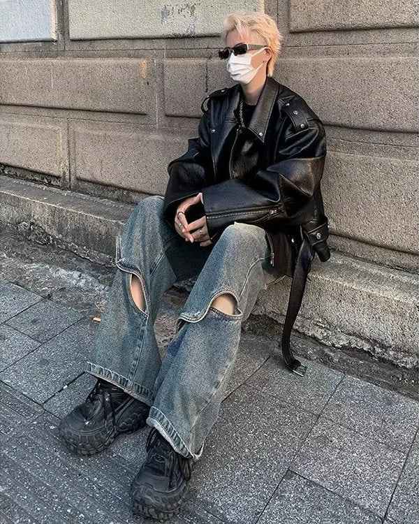 American Style Loose Fit Leather Motorcycle Jacket