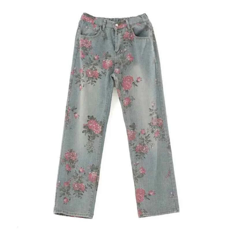 Vintage Floral Loose Wide Leg Jeans