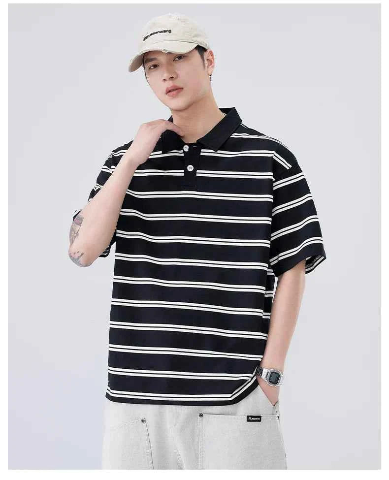 Artistic Stripe Polo Short Sleeve T-Shirt