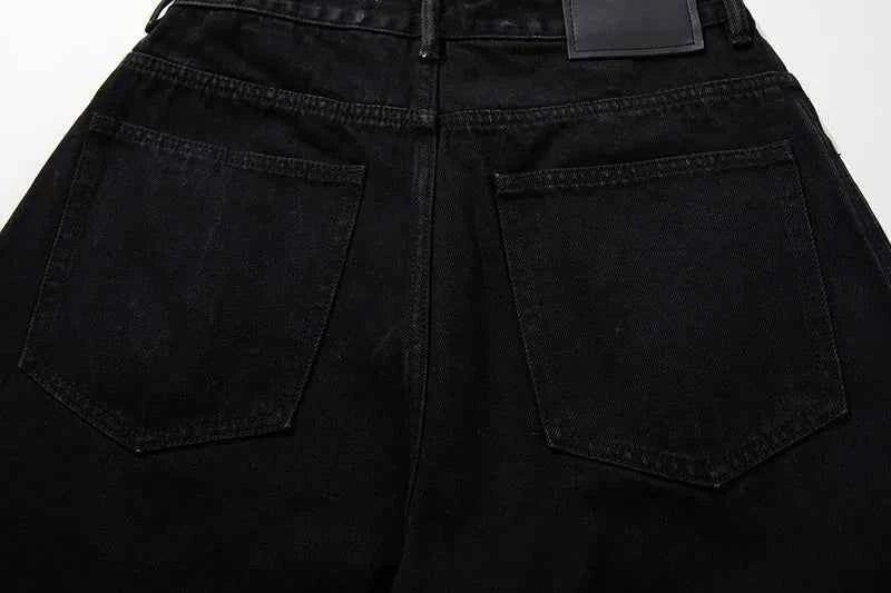 Trendy Leopard Patchwork Black Denim Jeans