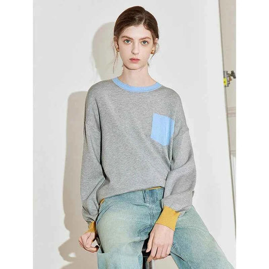 Color Blocked Knitted Pullover Sweater