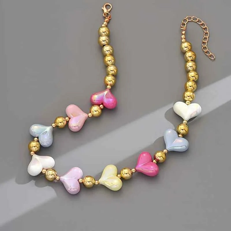 Trendy Ladies Colorful Heart Splicing Necklace