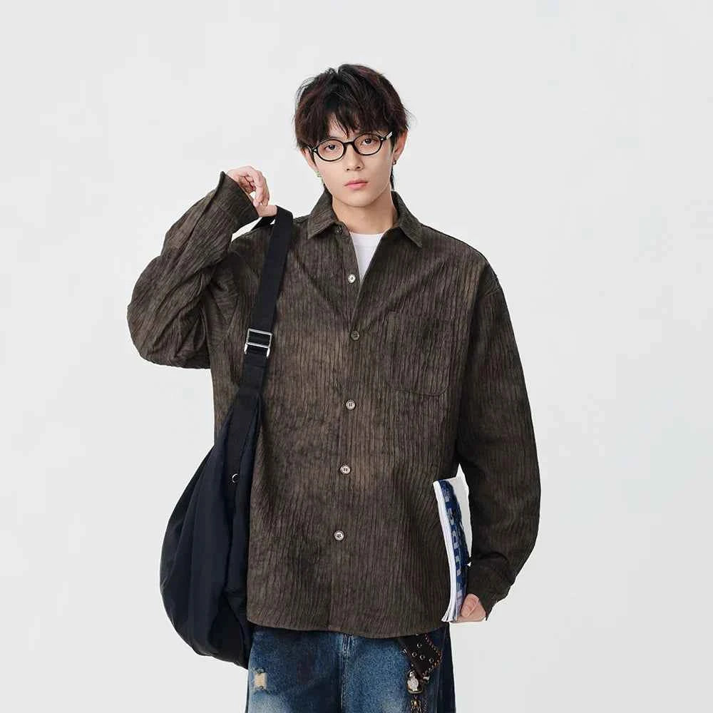 Distressed Corduroy Casual Long Sleeve Shirt