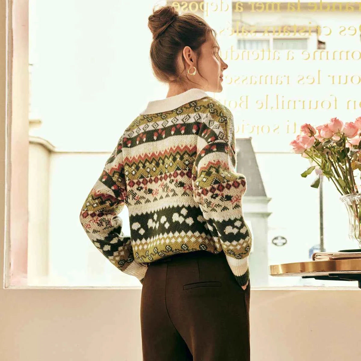 Women Vintage Olive Green Knit Sweater