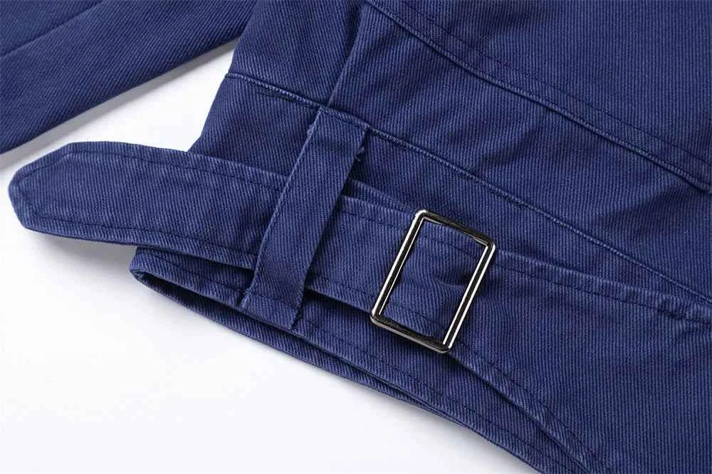 Retro Turn-Down Leather Collar Multi Pocket Jacket