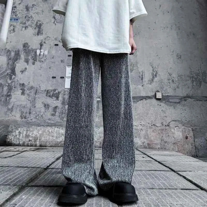 Textured Elegant Drawstring Waist Casual Pants