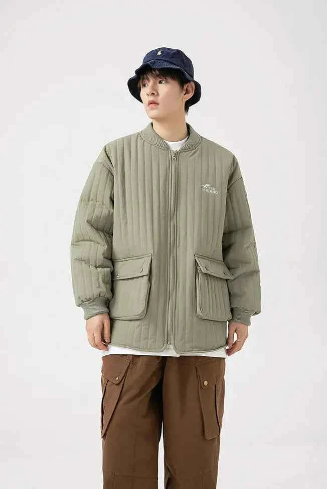 Winter High Quilted Solid Color Parka Cargo Jacket