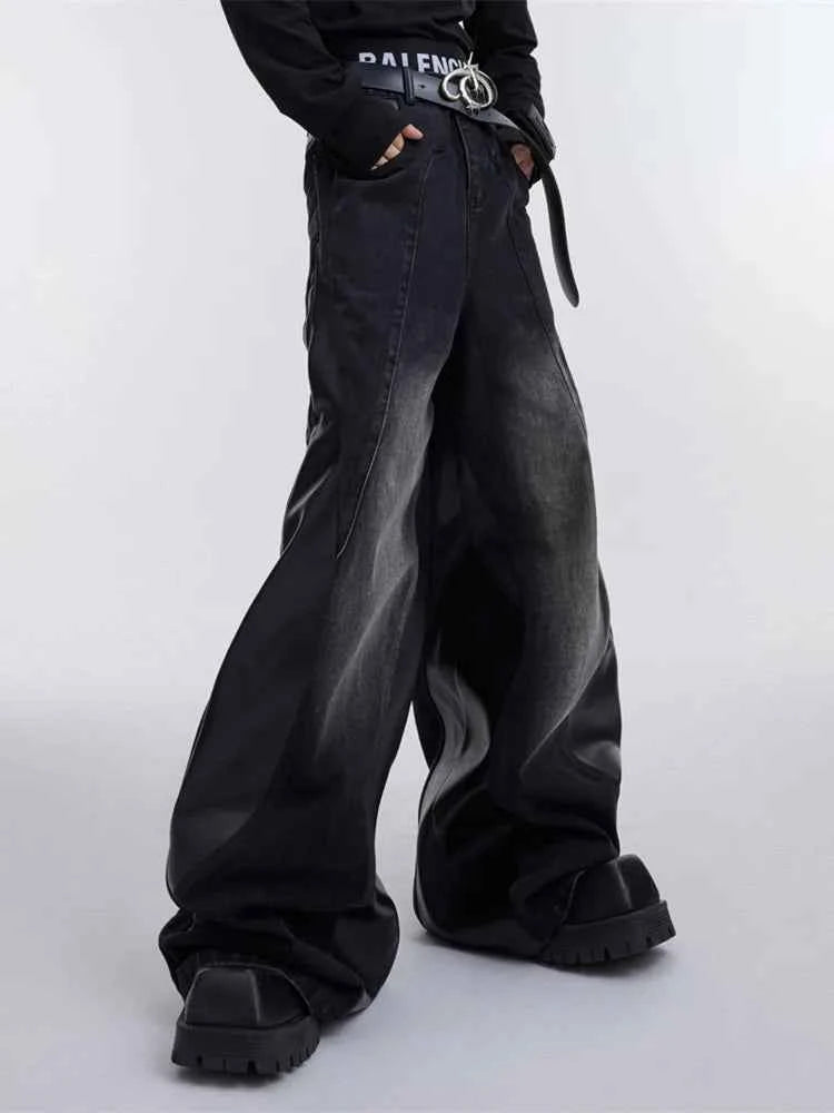 Streetwear Red Patchwork Baggy Wide Leg Jeans