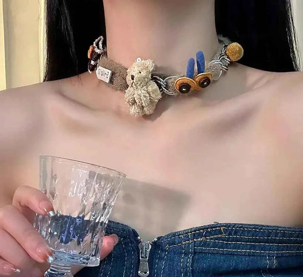 Sweet Cartoon Bear Bow Choker Necklace
