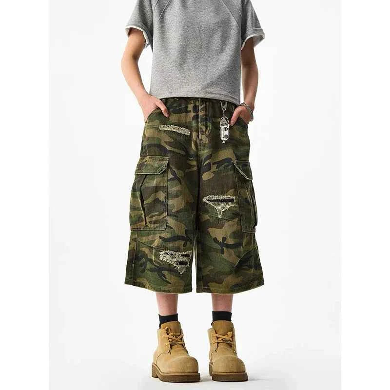 Durable Streetwear Camouflage Wide Leg Cargo Jorts
