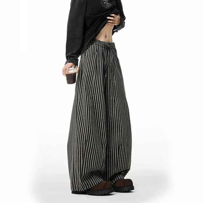 Streetwear Vintage Japanese Style Black Striped Pants