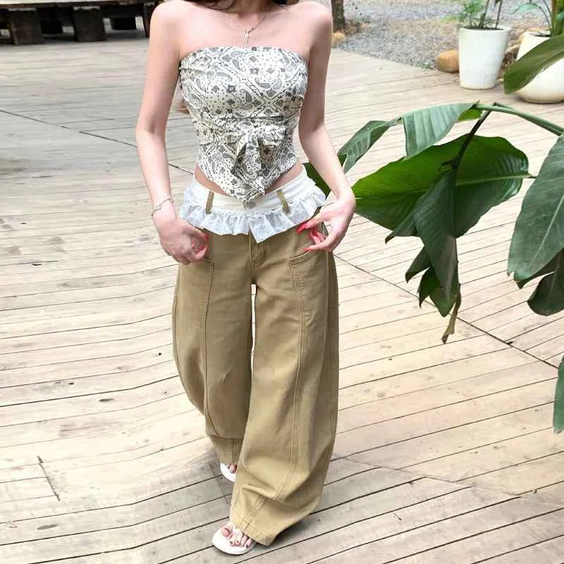 Comfortable Vintage Lace Ruffle Baggy Pants