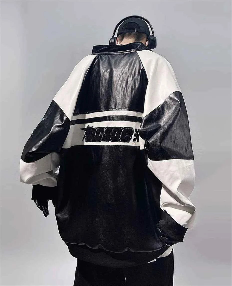 Streetwear Vintage PU Leather Race Jacket