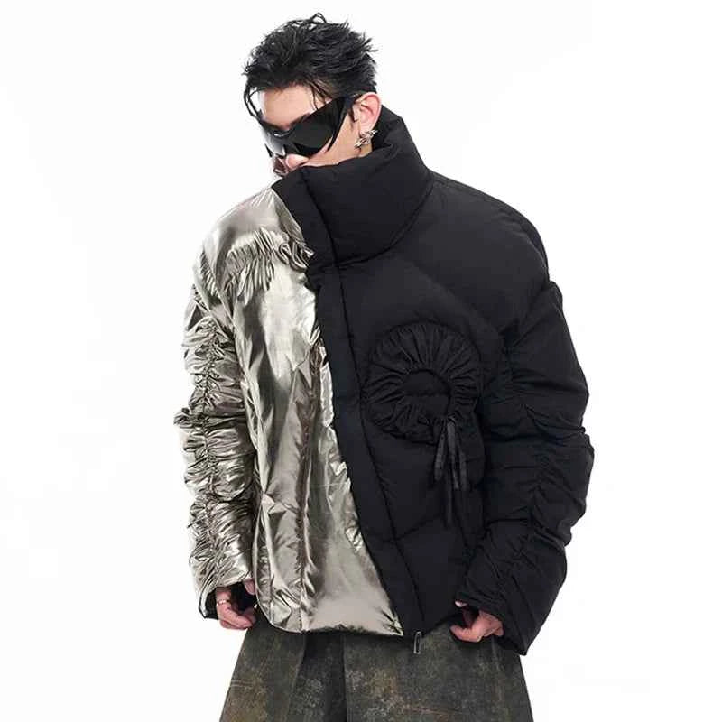 Luxury Glossy Patchwork Pleated Padded Jacket