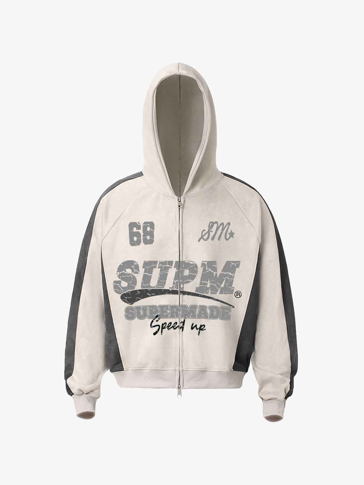 Suede Foam Letter Patchwork Zipper Shorts Jacket