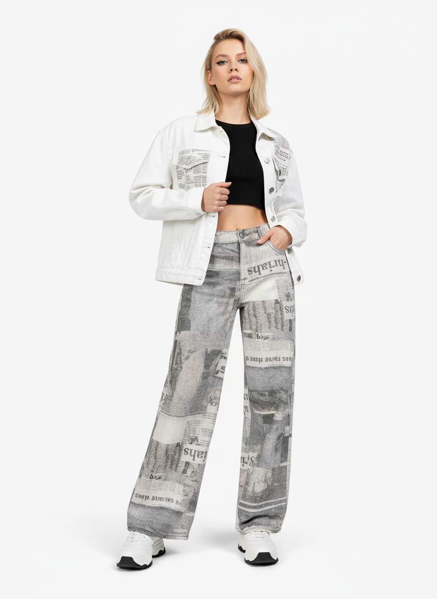 Graffiti Newspaper Baggy Jeans - 2404 - Luxuryurbanwear