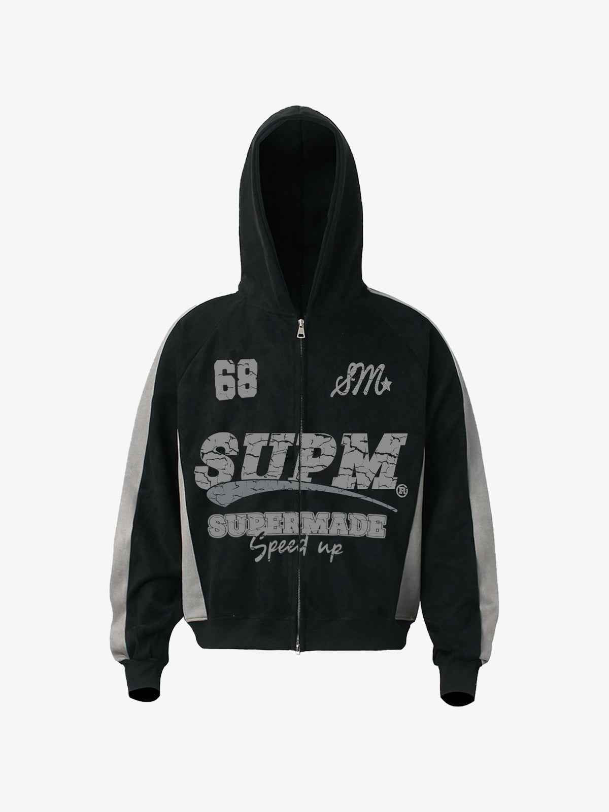 Suede Foam Letter Patchwork Zipper Shorts Jacket