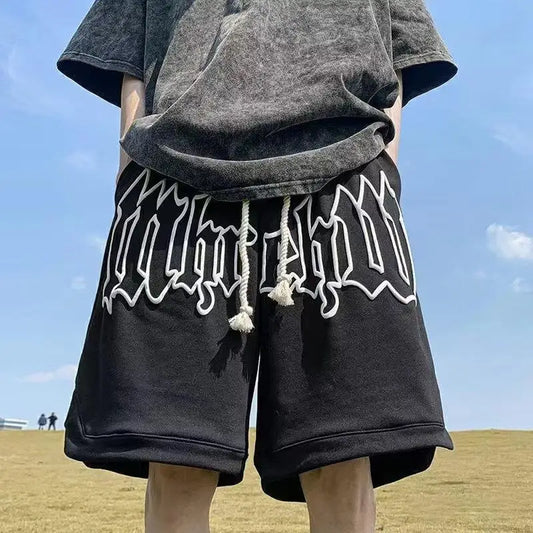 Drawstring Letter Printing Casual Loose Shorts