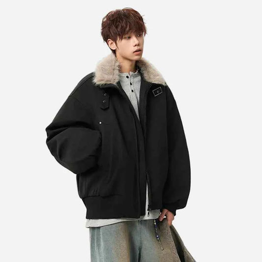 Winter Padded Fur Collar Belt Woolen Jacket