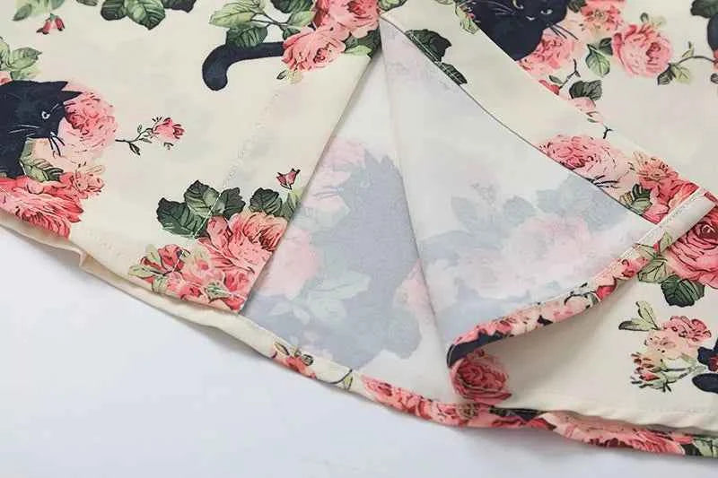 Streetwear Black Cat Floral Cool Button-Up Shirt