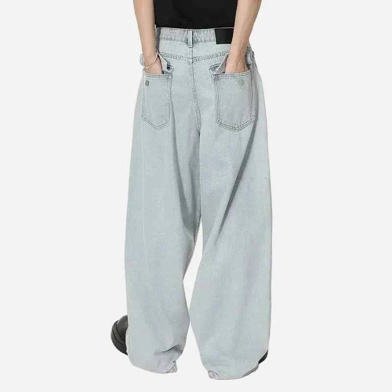 Streetwear Light Blue Washed Wide Leg Jeans