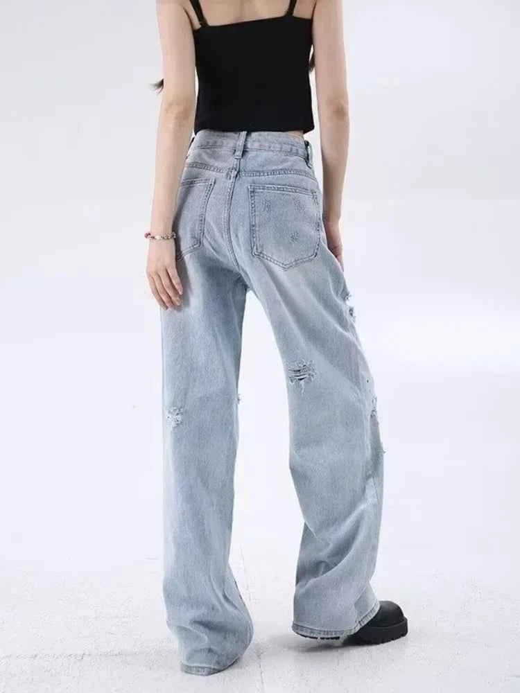 Vintage Washed Blue Graffiti Baggy Jeans