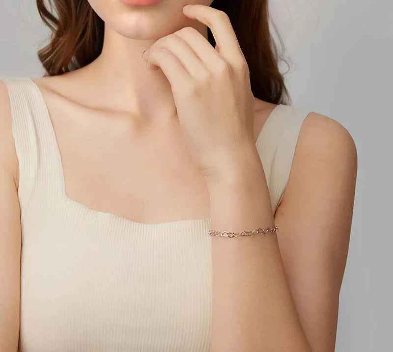 Dainty Hollow Heart Sterling Silver Bracelet