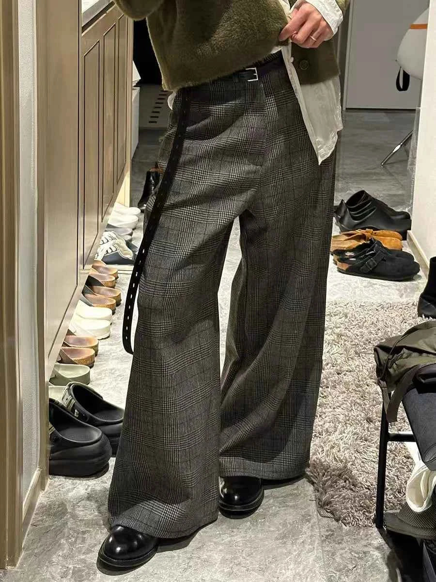 Minimal Look Gray Checkered Wide Leg Pants