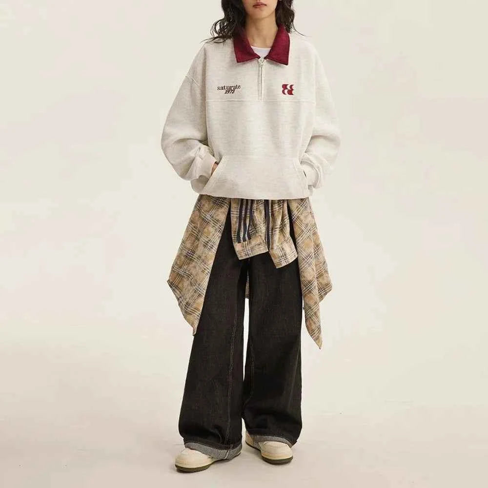 Velvet Embroidered Turn-Down Collar Sweatshirt