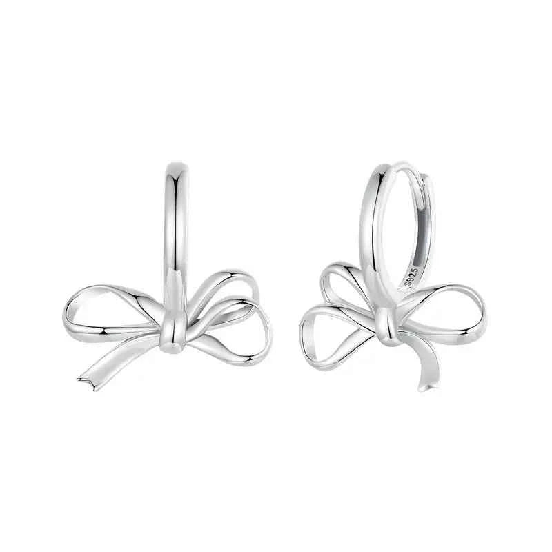 Women Gold Bowknot Hoop Sterling Silver Earrings
