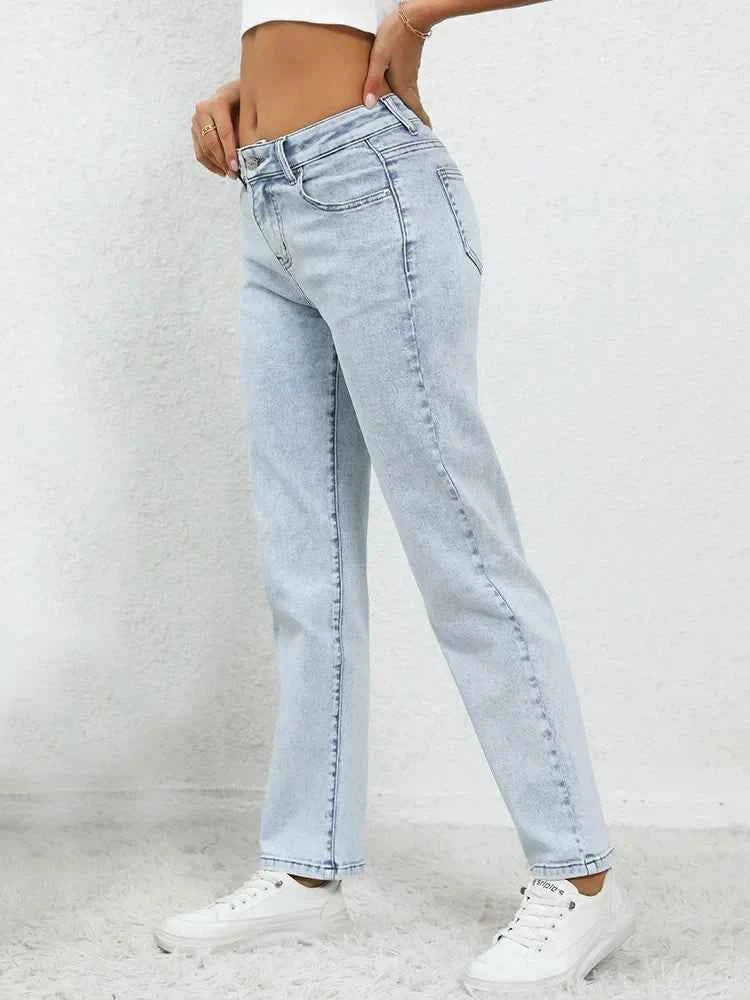 Versatile Everyday Mid-Waisted Light Blue Jeans