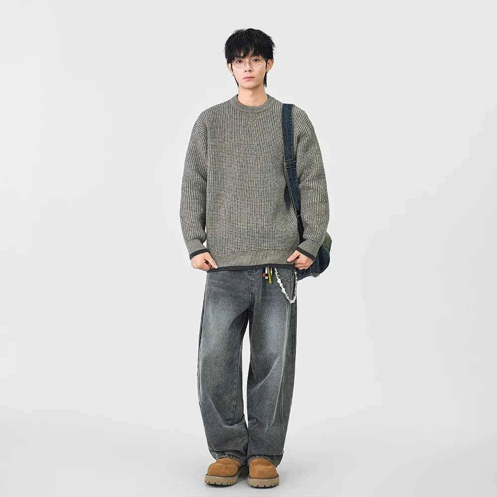 Y2K Cozy Crew Neck Waffle Knit Sweater