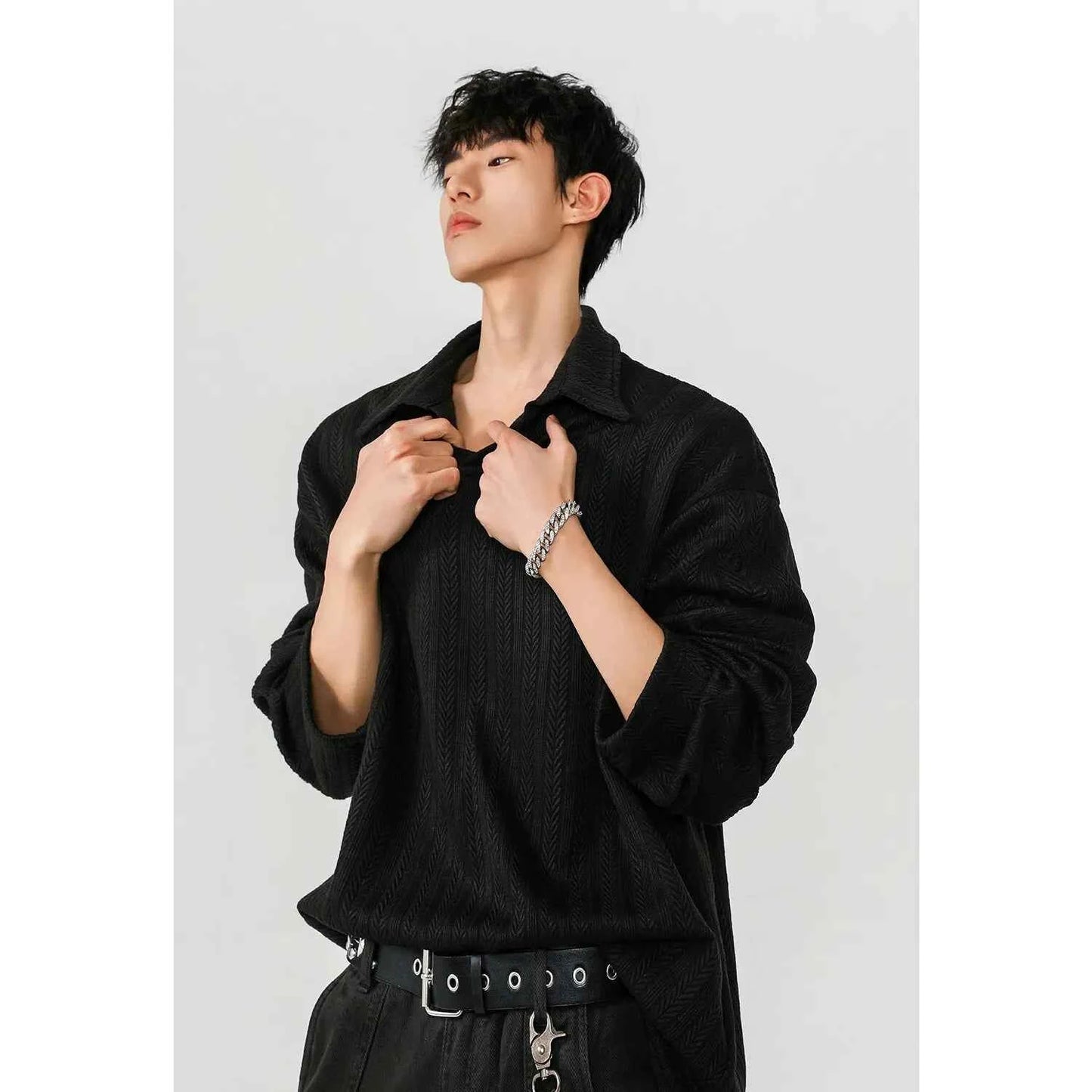 Classic Youth Casual Loose Fit V-Neck Polo T-Shirt