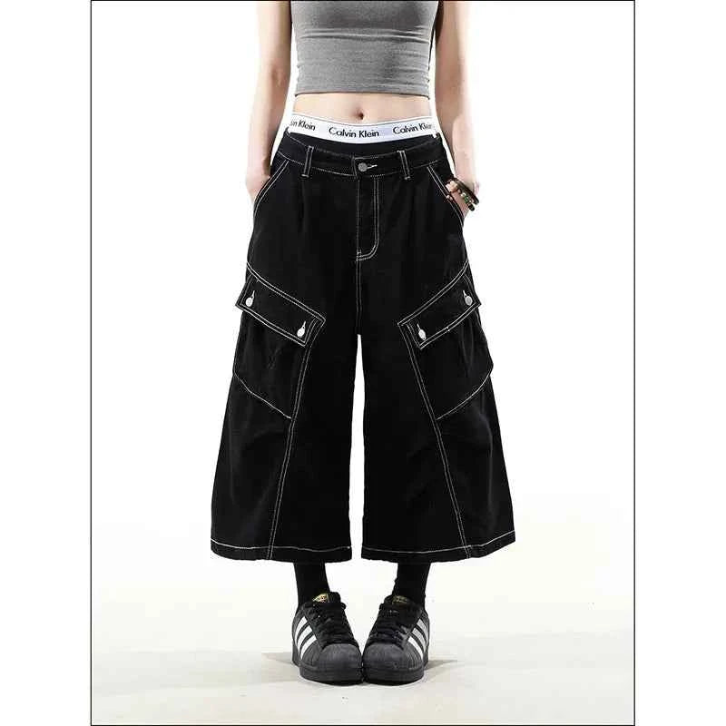 Streetwear Cool Vintage High Waist Blue Baggy Jorts