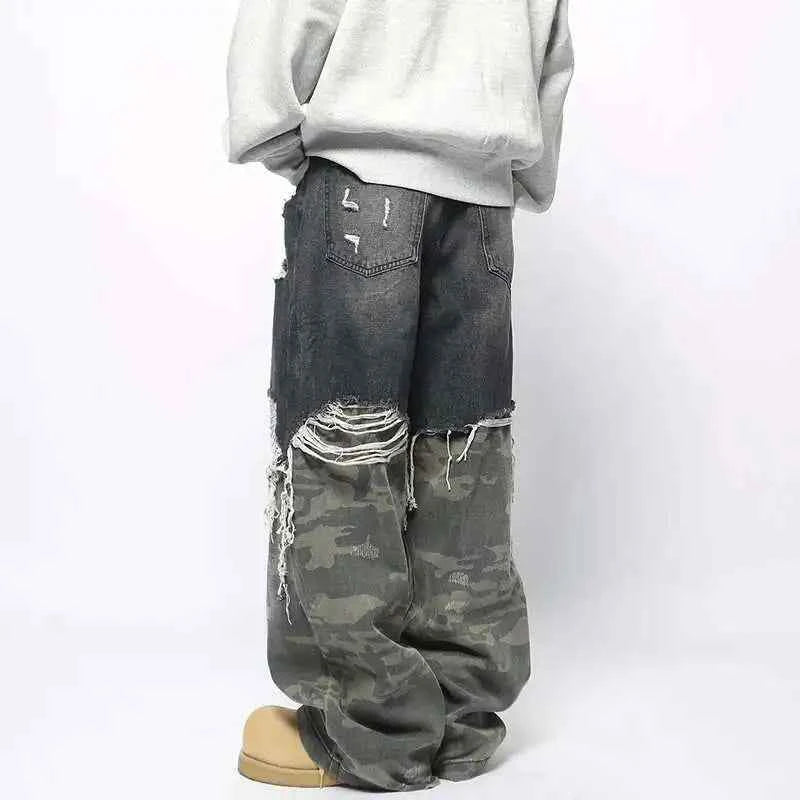 Stylish Camo Printed Straight Denim Jeans