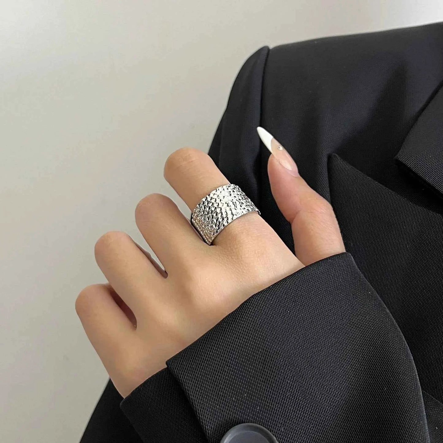 Geometric Wide Irregular Silver Finger Ring