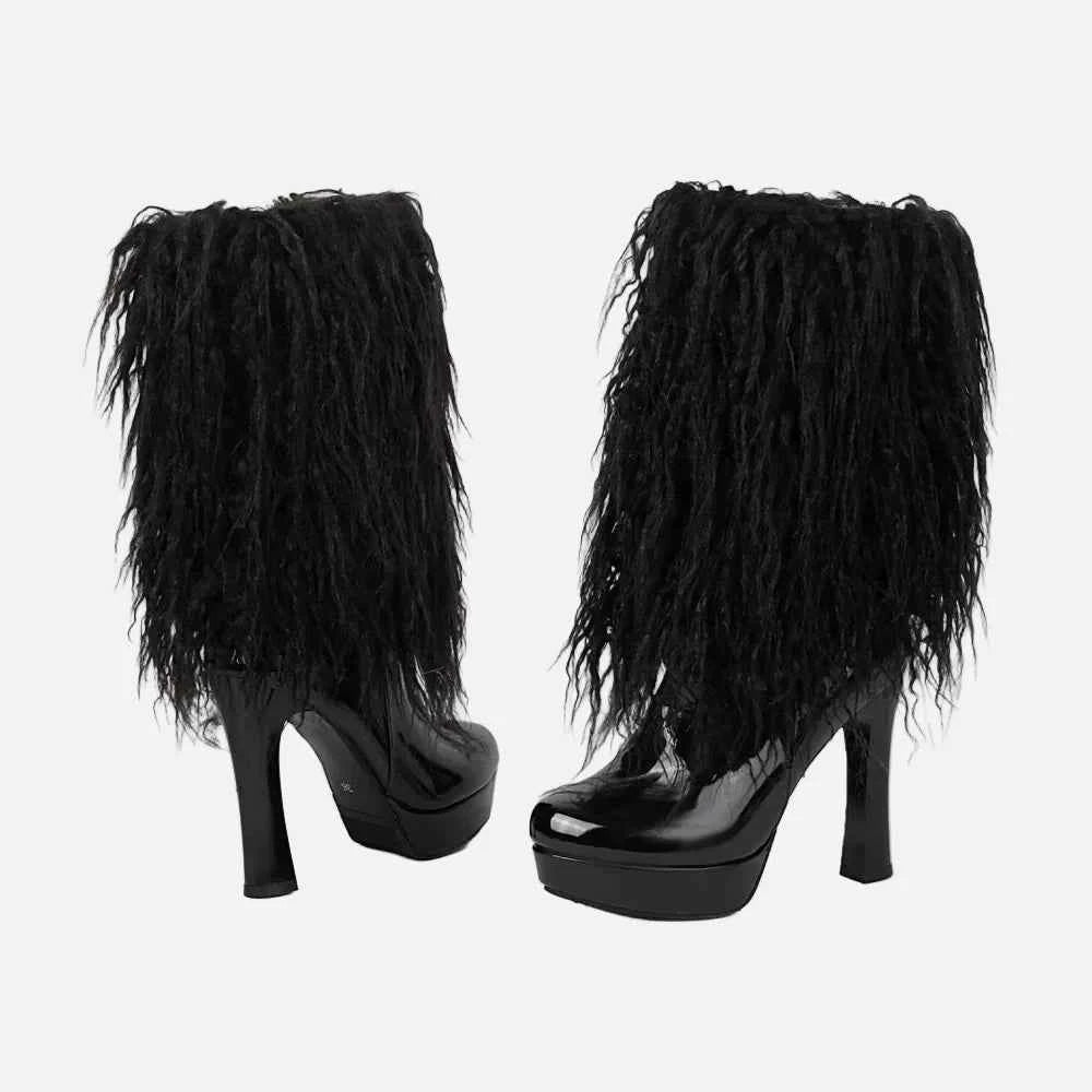 Y2K Winter Faux Fur Platform Mid Calf Boots