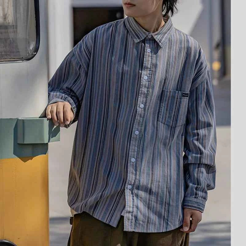 Japanese Vintage Striped Loose Long Shirt