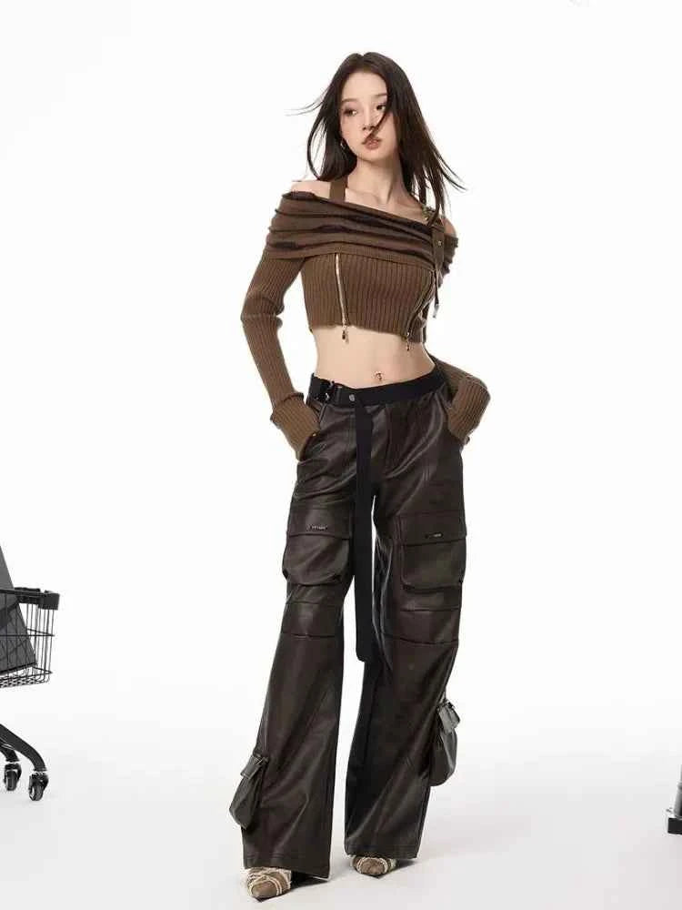 Vintage American Style Leather Cargo Pants