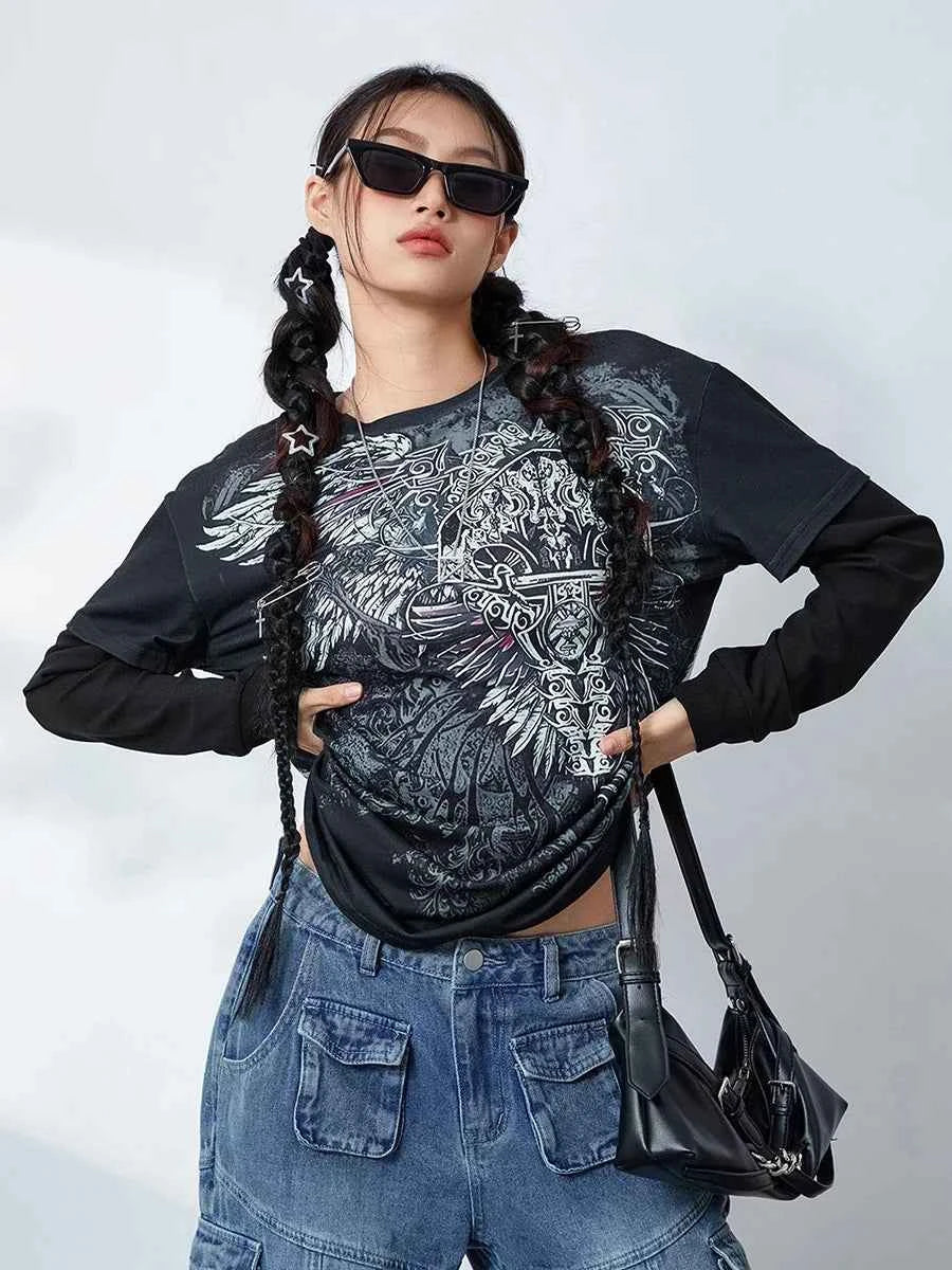 Vintage Grunge Graphic Long Sleeve T-Shirt