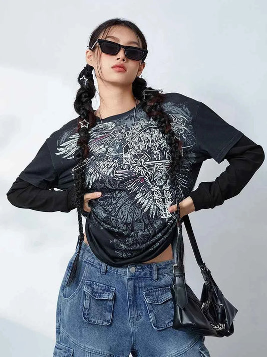 Vintage Grunge Graphic Long Sleeve T-Shirt