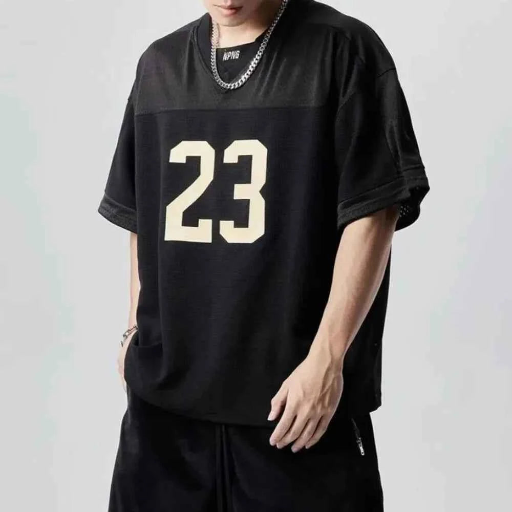 Sporty American Style Print Jersey Mesh T-Shirt