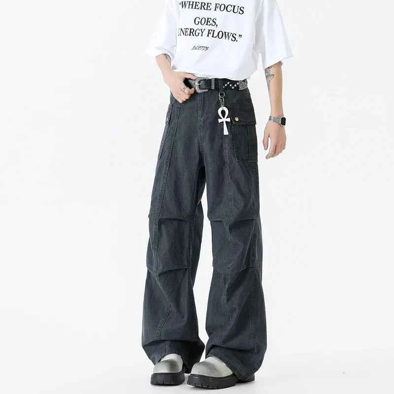 Gray & White Cargo Denim Work Jeans