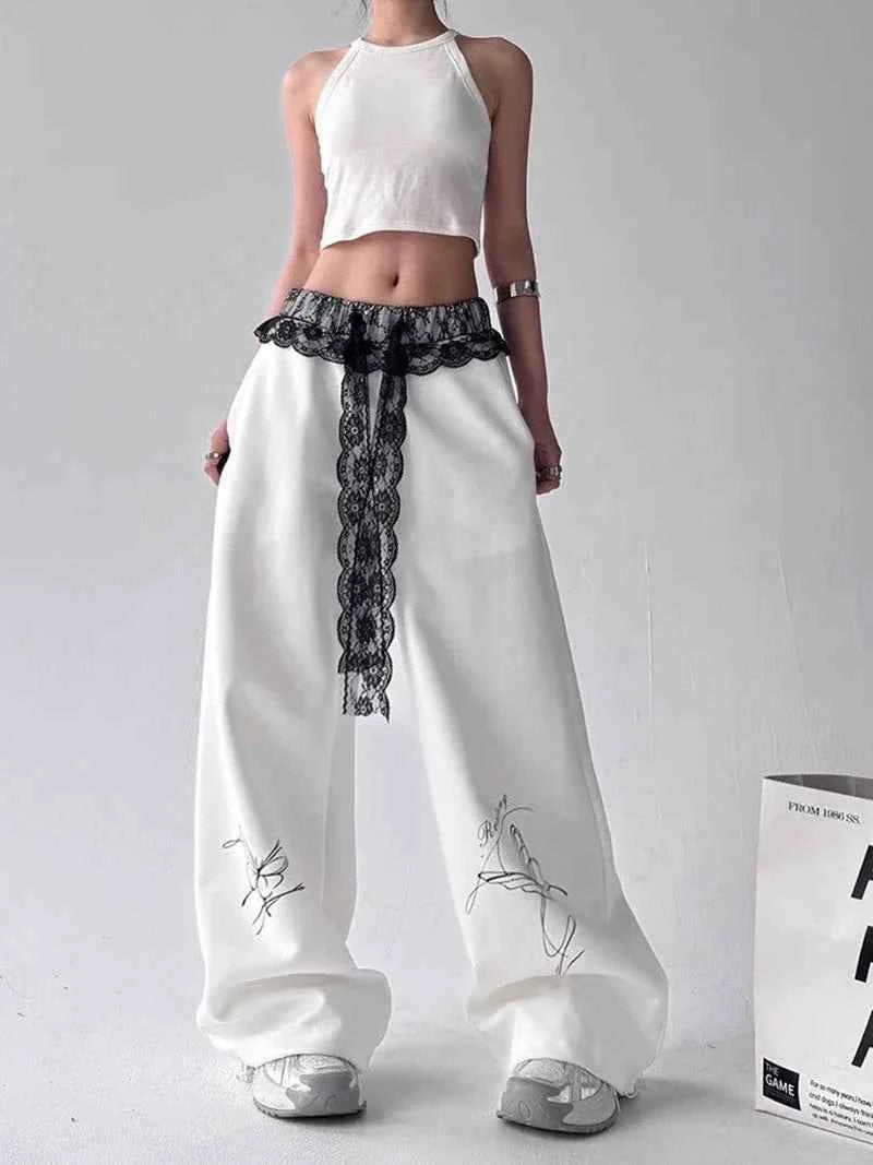 Y2K Vintage Butterfly Cool Lace Patchwork Sweatpants