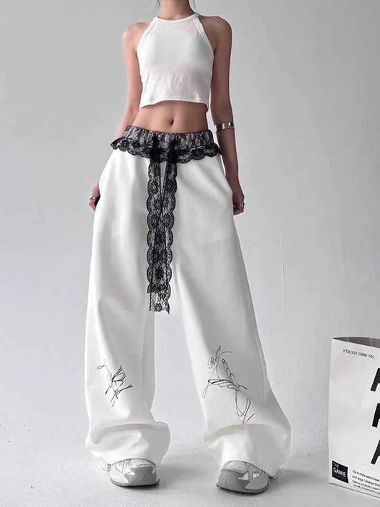 Y2K Vintage Butterfly Cool Lace Patchwork Sweatpants